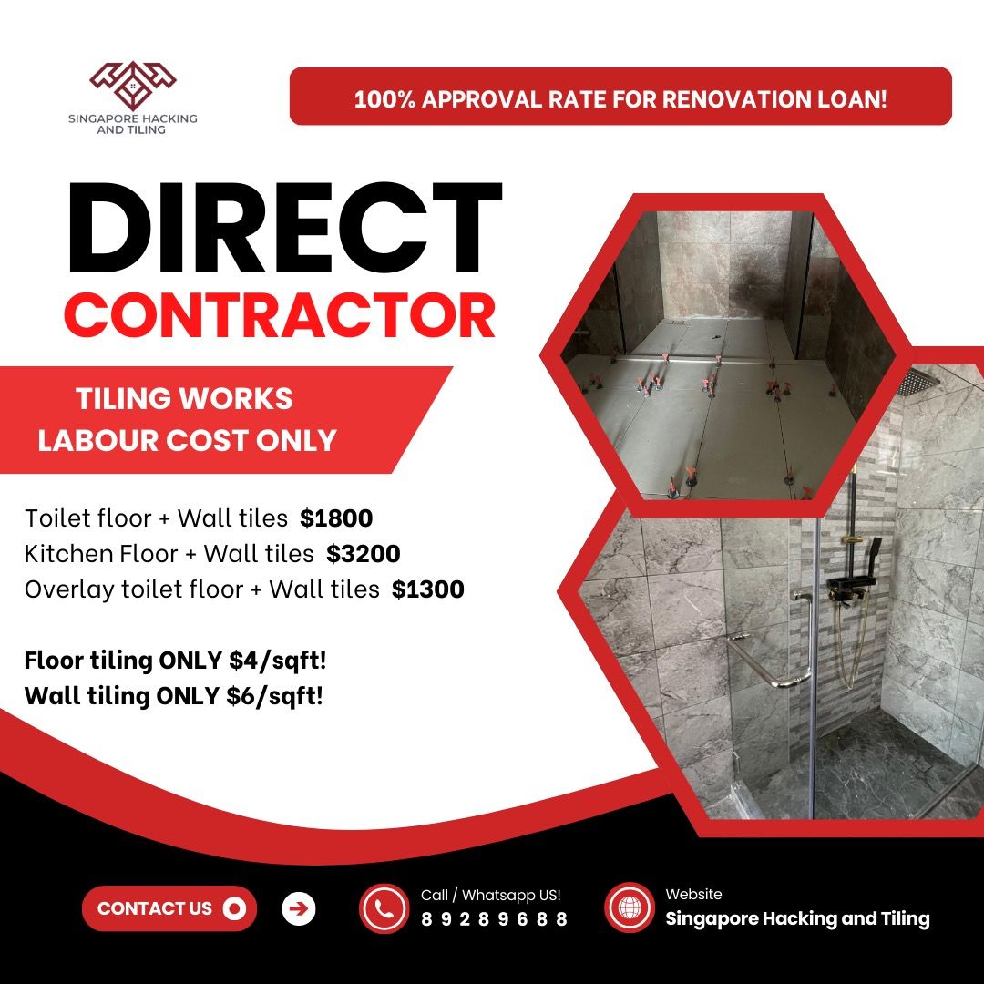 Tiling/Hacking/Flooring/Renovation/Toilet Renovation Package/Kitchen/HDB/BTO/Condo/Landed/Residential/Commercial/Contractor63109200313090112