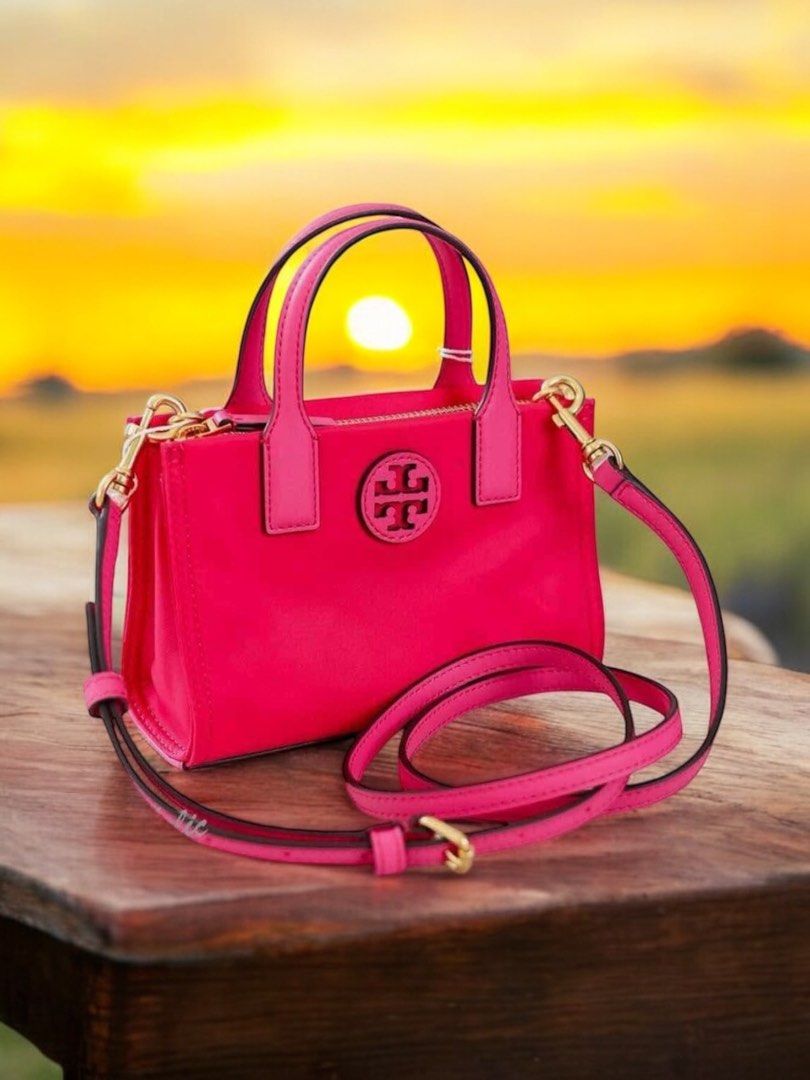 Tory Burch Ella Nylon Mini Tote Crossbody Bag Purse in Bright Pink