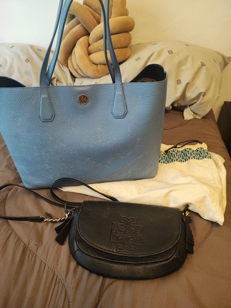 Tory burch Perry & Harper (Category: Luxury Bags & Wallets) located in Silang. Submitted by papus17 (Listing ID 1333679823, Image 1). Description: RSF need funds & decluttering What you see is what you get. As seen in pictures - both were kept in storage for a long time. Perry tote has discoloration - not sure if can be cleaned. For the Harper cross body - leather is peeling off.. either you have to have it restored professionally or make do out 