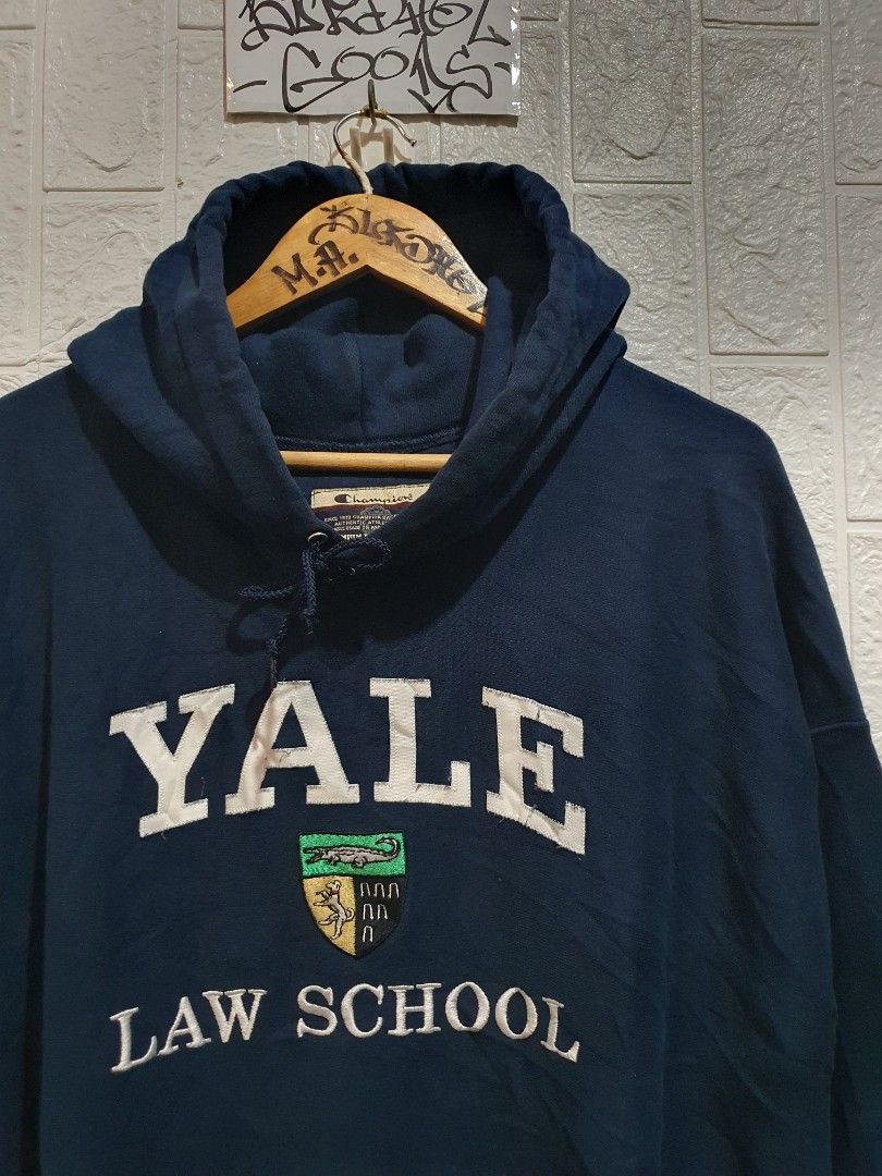 vintage embroided yale university law school by champion premium reverse weave hoodie Men s Fashion Tops Sets Hoodies on Carousell