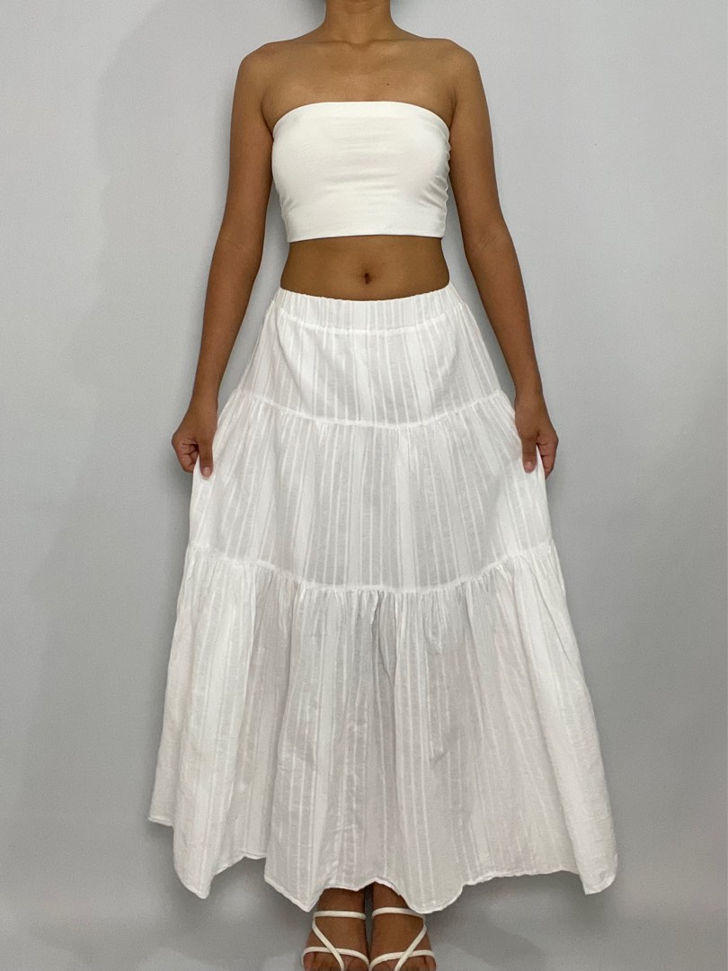 White Daisy Tiered Maxi Skirt