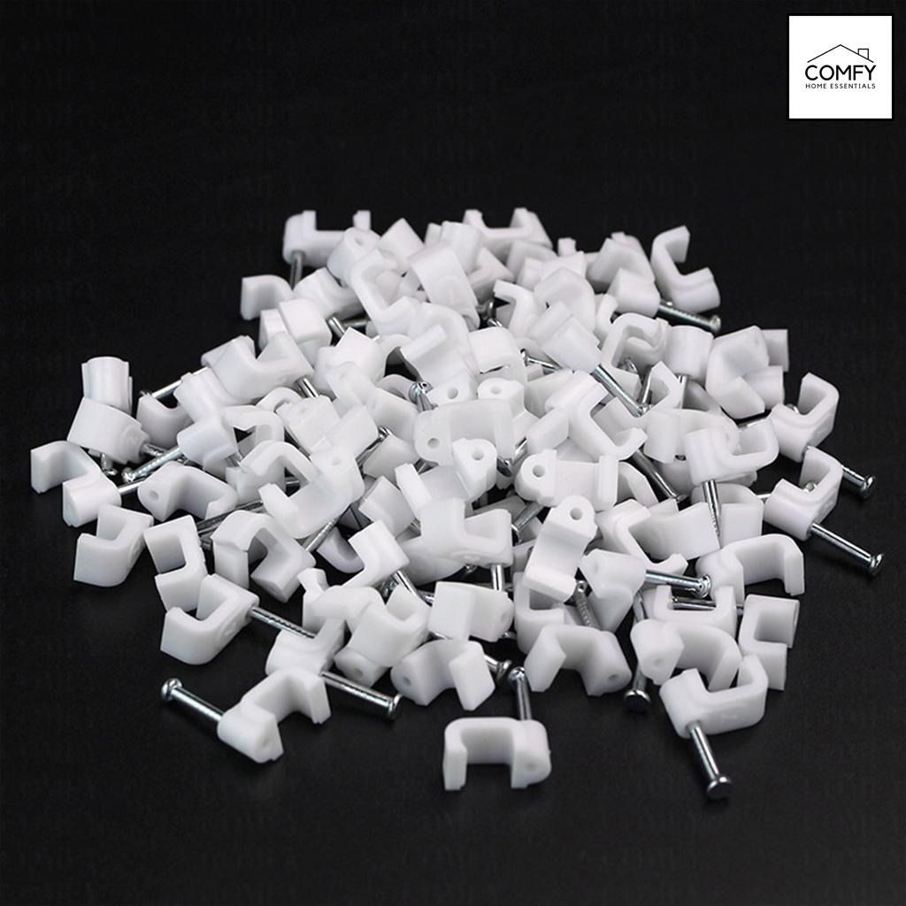 (100PCS/PACK) Cable Nail Clamp PVC Clips Ethernet LAN TV Electric Wires ...