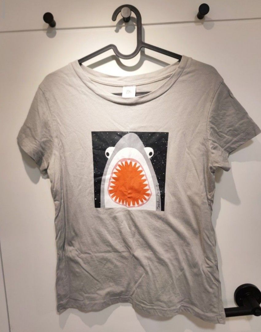 淺灰 鯊魚卡通圖案T恤 | 兒童 女性 皆可穿