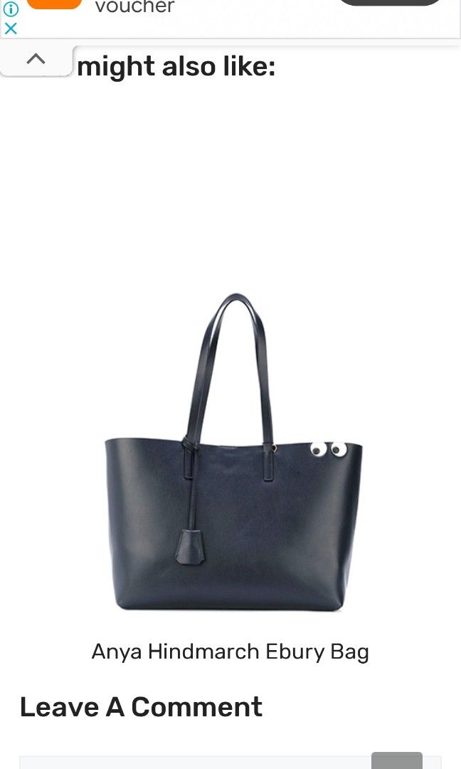 Anya hindmarch (Category: Luxury Bags & Wallets) located in Palayan City. Submitted by princess1015 (Listing ID 1329091319, Image 1). Description: spacious,magnetic closure, excellent condition,minor rubs sa corner, sf Po sa buyer tnx.