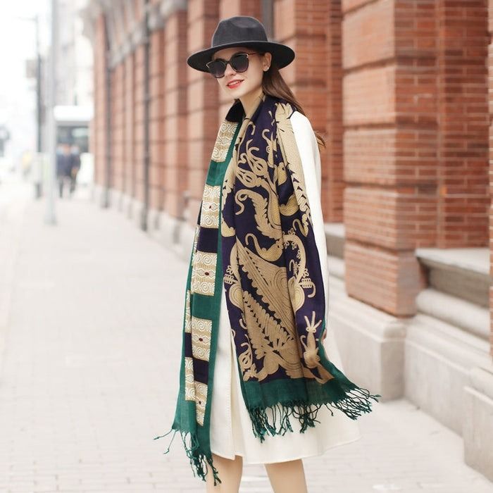 Anyyou Merino Wool Green Archeologic Silk Satin Winter Scarf Pashmina Shawl (Category: Women's Accessories) located in Melbourne. Submitted by anyco_store (Listing ID 1328990265, Image 3). Description: Add Comfort and Style to your Outfit of The day without paying the high price with Our Anyyou Fashion Scarves Suitable for any Season and Occasions. Features: High Quality: Soft and Fluffy Feel Exclusive Production of 100% Merino Wool Ideal for all