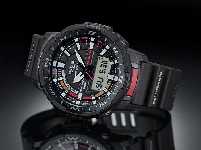 Casio Pro Trek Fishing PRT-B70-1E (Category: Men's Watches) located in Manila. Submitted by seikowatchfactory (Listing ID 1329020131, Image 1). Description: BNIB 10/10 Model: Casio Pro Trek PRT-B70-1ER Price: 9995 pesos Specifications: Fishing Timer Case Size: 57.5 x 50.8 x16.8mm Case and Bezel Material: Resin/Aluminum 200-meter Water Resistance Approx. Battery life: 2 years on CR2025 Weight: 73g Resin Band Wireless linking using Bluetooth Minera
