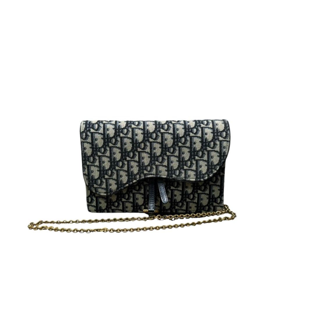 Dior Large Saddle Wallet on Chain in Blue Dior Oblique, Luxury