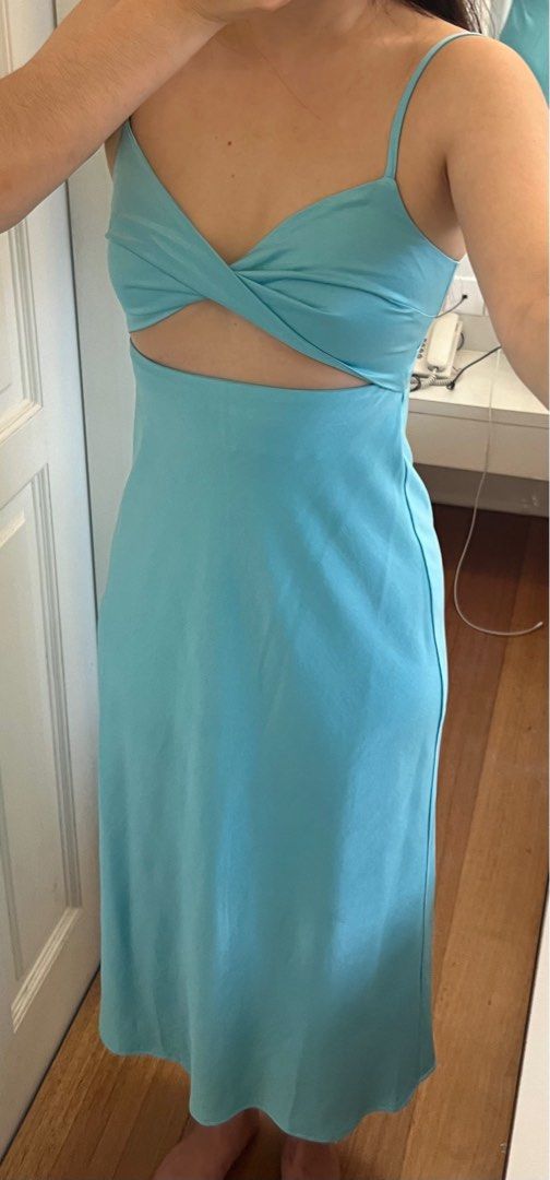 Dotti Blue Spaghetti strap dress with cut out in front, adjustable straps,  zip back, Women's Fashion, Dresses & Sets, Dresses on Carousell