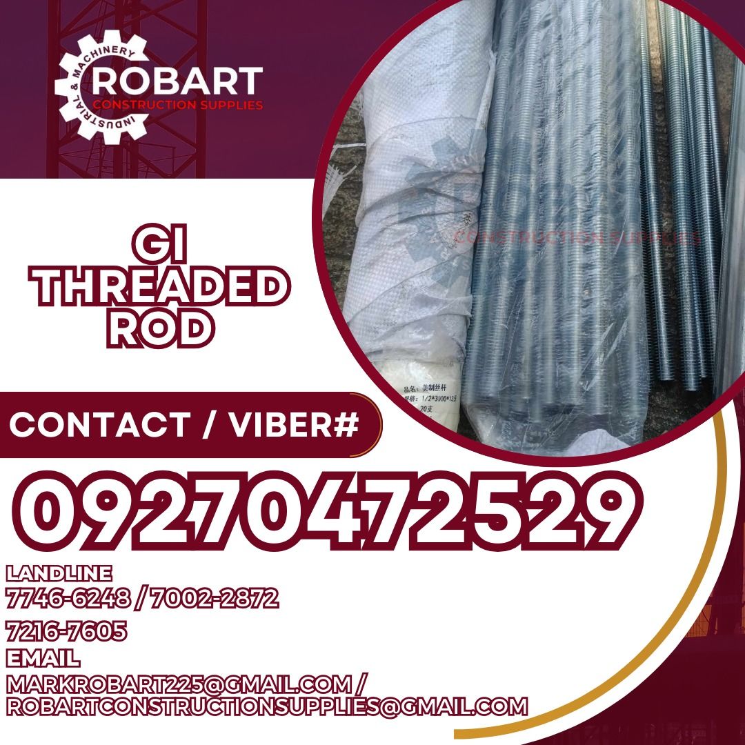 GI Threaded Rod (Category: Construction Tools & Equipment) located in Manila. Submitted by mark.robart527 (Listing ID 1329028999, Image 1). Description: GI Threaded Rod 𝑹𝑶𝑩𝑨𝑹𝑻 𝑪𝑶𝑵𝑺𝑻𝑹𝑼𝑪𝑻𝑰𝑶𝑵 𝑺𝑼𝑷𝑷𝑳𝑰𝑬𝑺 Office Address: 1405 Yuseco St. Sta Cruz Manila SEND US MESSAGE FOR INQUIRIES ‼️ ‼️ Glbe - (𝟢𝟫𝟤𝟩-𝟢𝟦𝟩-𝟤𝟧𝟤𝟫) T.M. - (𝟢𝟫𝟧𝟥-𝟨𝟣𝟩-𝟢𝟤𝟫𝟦) Vibr - (𝟢𝟫𝟤𝟩-𝟢𝟦𝟩-𝟤𝟧𝟤𝟫) Landline: (𝟩𝟩𝟦𝟨-𝟨𝟤𝟦𝟪) / (𝟩𝟢𝟢�