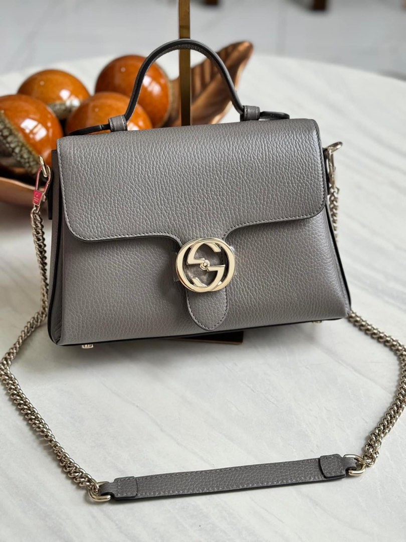 Gucci Gray Dollar Calfskin Interlocking G Top Handle Bag