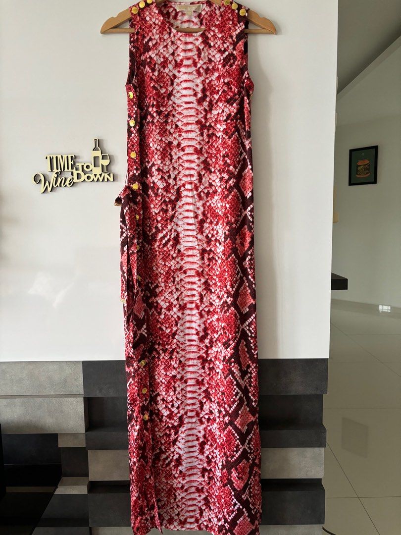Michael Kors hot coral snakeskin maxi dress, Women's Fashion, Dresses &  Sets, Dresses on Carousell