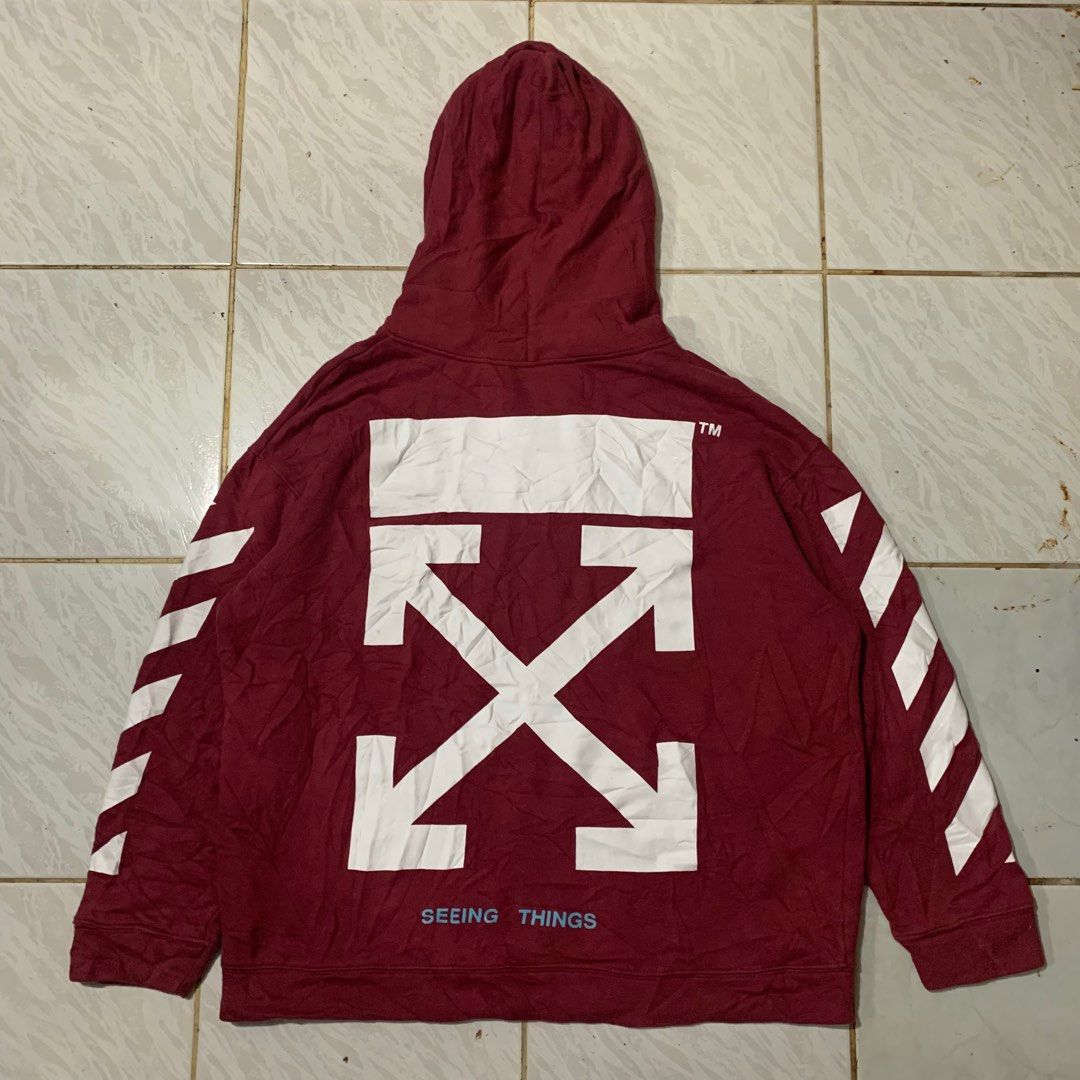 Off white red hoodie seeing things hotsell