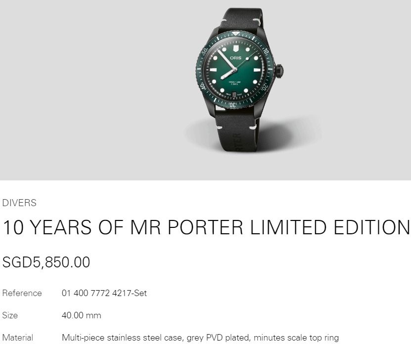 2022 ORIS Divers Sixty Five Calibre 400 Mr Porter Limited Edition 10 Years Warranty 40mm Watch Men s Fashion Watches Accessories Watches on Carousell