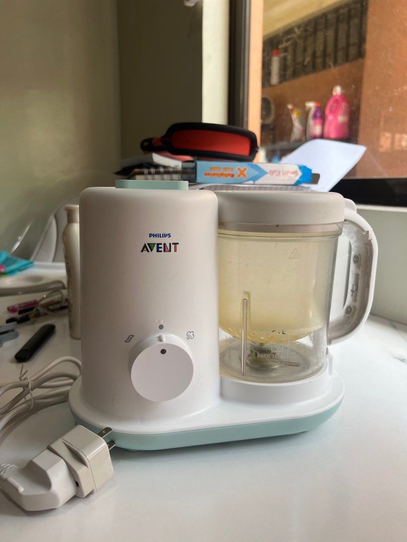 Philips Avent Baby Food Maker (Category: Weaning & Toddler Feeding) located in Muntinlupa City. Submitted by yunabanana (Listing ID 1329070213, Image 3). Description: Steam & Blend - 330W Power - 180ml Water Tank - 1,050ml/400ml Blending Jar - 720ml Food Basket - Jar Lock Switch - 80cm Cord Actual Photo Posted. Minimal issue on steam basket (stain from vegetables) but still can sterilize and clean. With Box RFS: Decluttering .