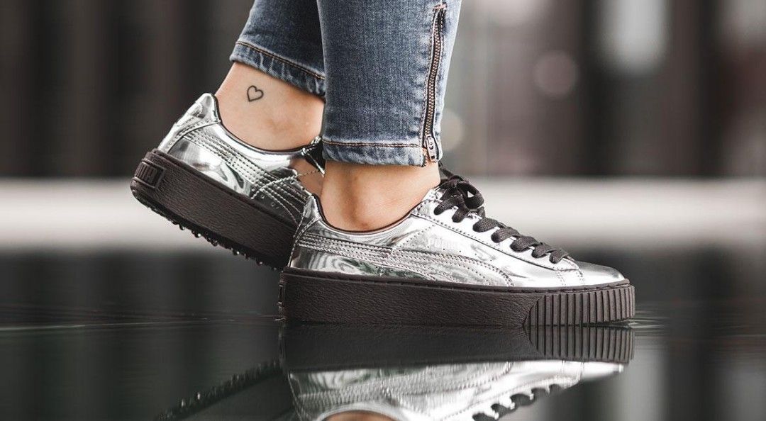 Puma basket platform metallic silver x zara sneakers Women s Fashion Footwear Sneakers on Carousell