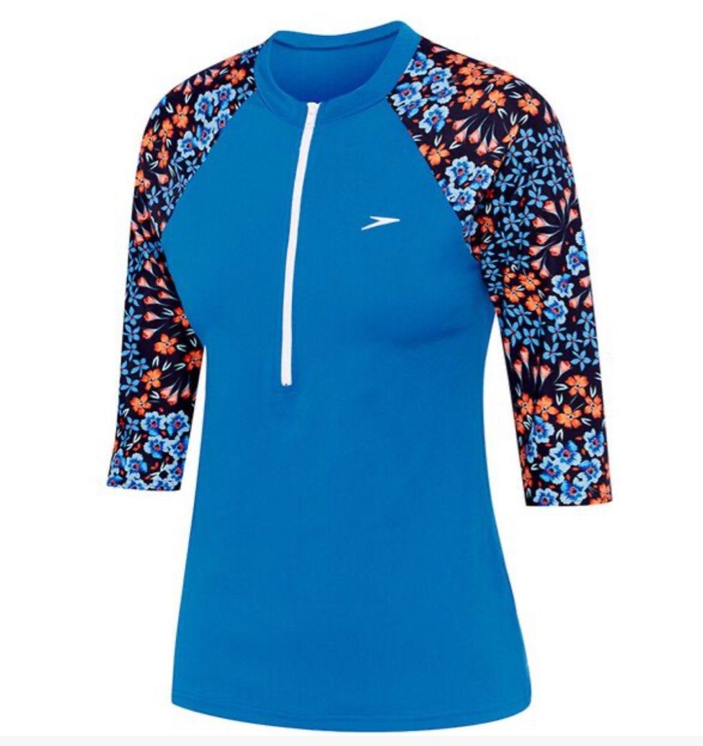 Speedo Womens Endurance Half Zip 3 4 Sleeve Rash Guard Women s Fashion Swimwear Rash Guard on Carousell