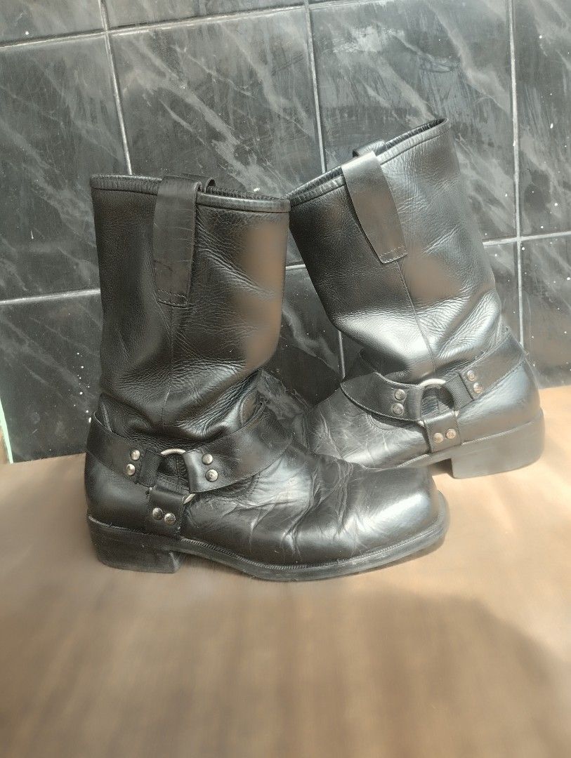 VTG MENS BLACK LEATHER ENGINEER MOTORCYCLE BIKER HARNESS DOUBLE H