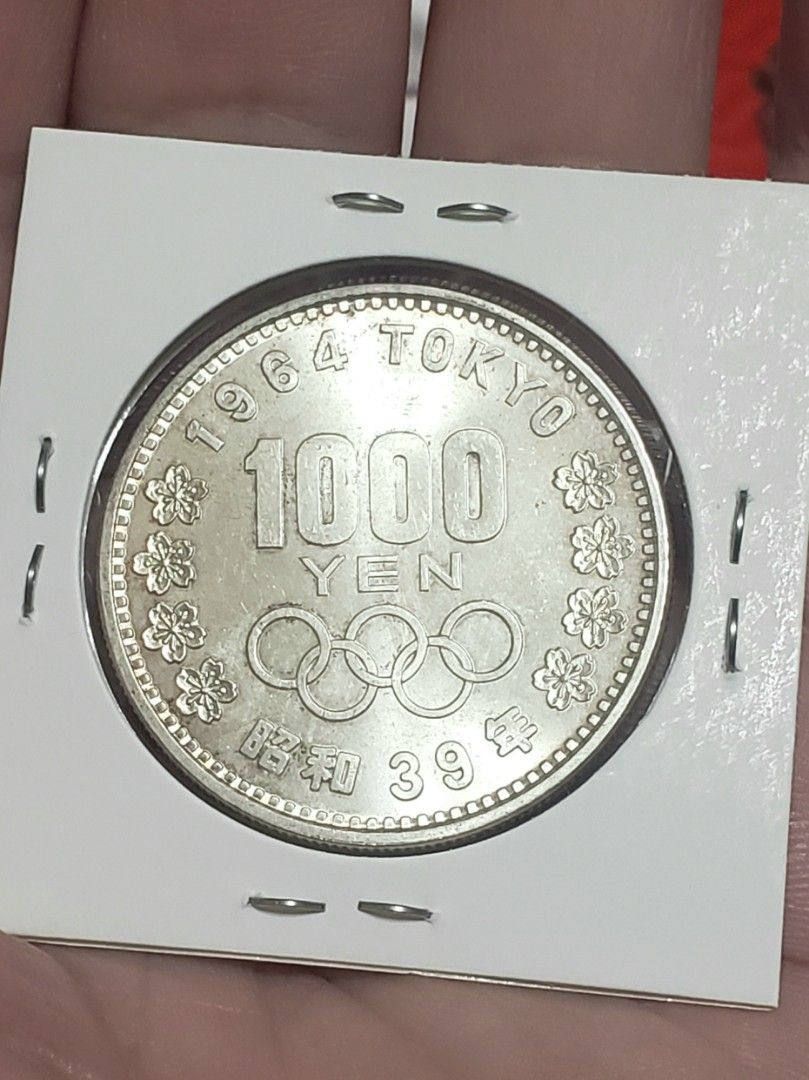 日本紀念銀幣)1964年東京夏季奧運會1000日元紀念大銀幣含925純銀重20克直徑35毫米BU原光細節清晰60年歷史極具收藏價值(*售價隨國際銀價相應調整),  興趣及遊戲, 收藏品及紀念品, 錢幣-