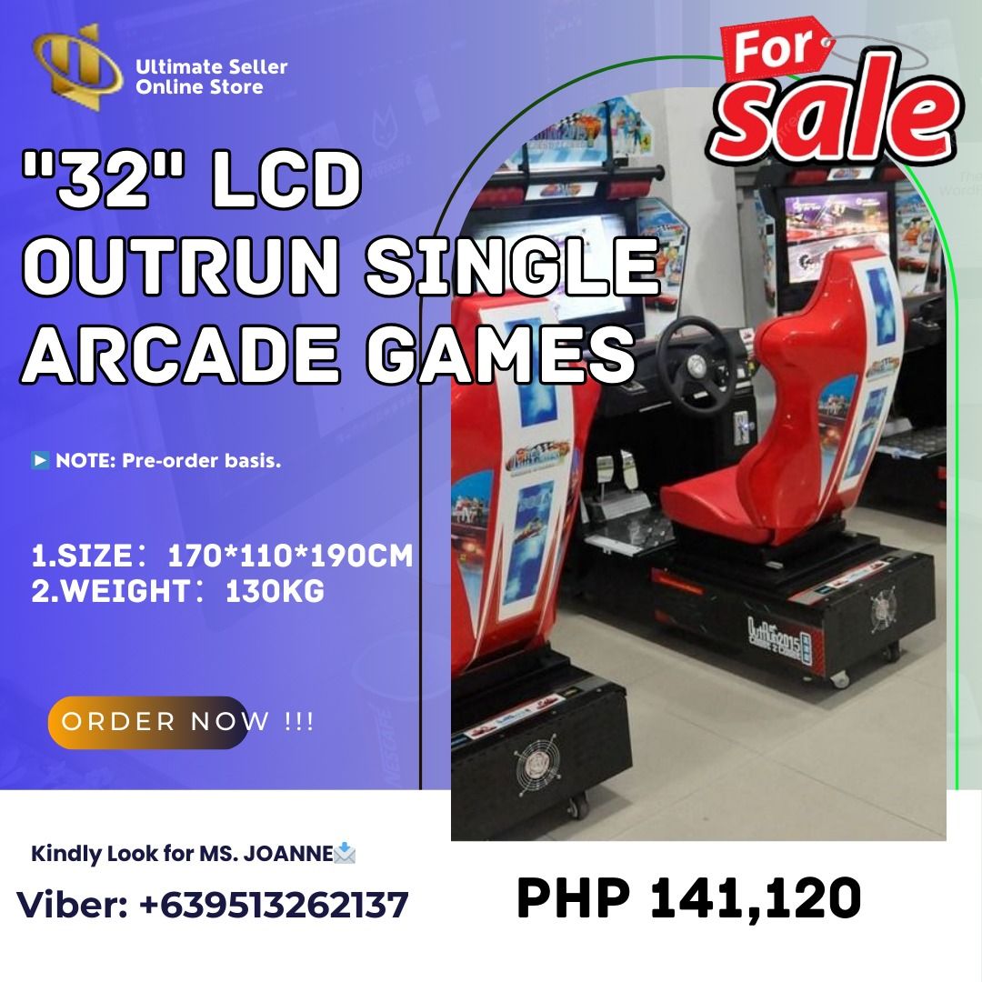 "32" LCD Outrun Single Arcade Games For Sale (Category: Nintendo) located in Caloocan City. Submitted by jayvanntag48794 (Listing ID 1329123318, Image 1). Description: Terms of Payment: 💰50% Security Deposit for processing of unit✔️ 💰50% Cash Upon Delivery or pick up Along PasigArea✔️ .