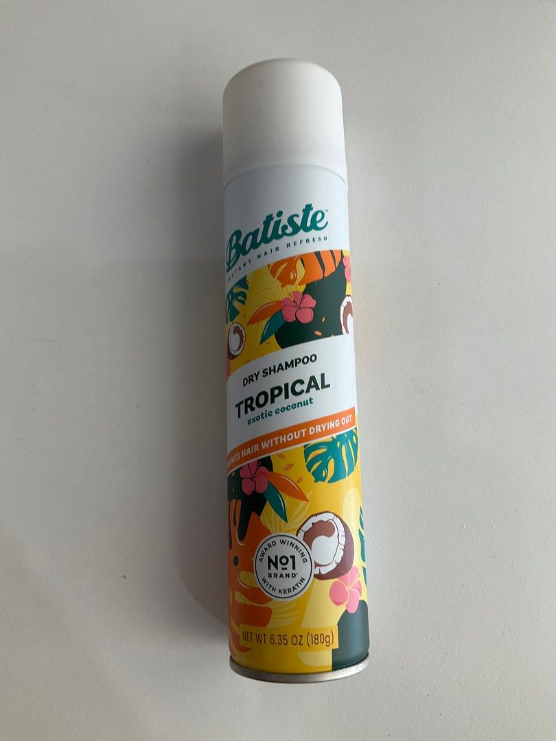 BATISTE Dry Shampoo Tropical scent (Category: Hair) located in Pasig City. Submitted by dstarcloset (Listing ID 1329181060, Image 3). Description: BATISTE Dry Shampoo •in Tropical scent •size 180g (the largest size spray container) •bought from US🇺🇸 •almost full, used for hair trial only •expiry date: 04/26 RFS: declutter, not effective for my oily thick hair ❗️What you see is what you get ❗️Strictly NO RETURN / NO EXCHANGE ❗️Payment first, bef