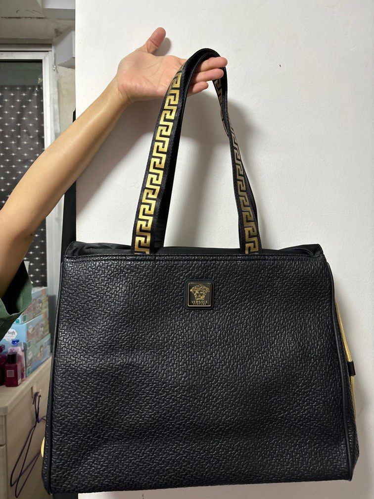 Versace black tote bag hot sale