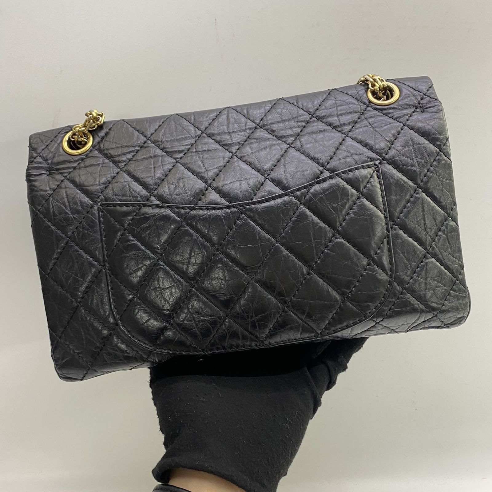 CHANEL A37587 NO.12 CALFSKIN 226 2.55 BLACK REISSUE 28CM W FLAP NO CARD SHOULDER BAG 247050949 WE