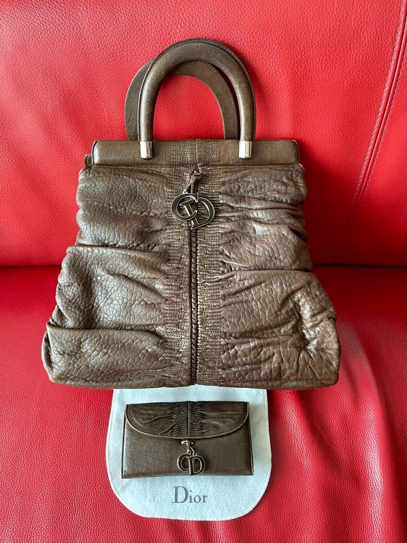 CHRISTIAN DIOR Brown Lambskin Leather Karenina Frame Tote Bag Set Women s Fashion Bags Wallets Tote Bags on Carousell