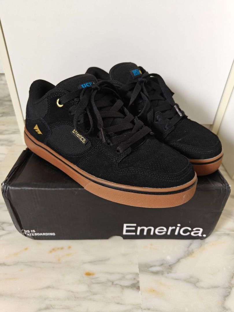 Emerica Hsu Low Vulcanised Skate Shoes Low Top Suede Leather Black Gum Men s Wear Resistant Non Slip Double Shockproof Breathable Longboard Skateboard 3E Vulcanized Not DC Vans Globe Men s Fashion Foo...