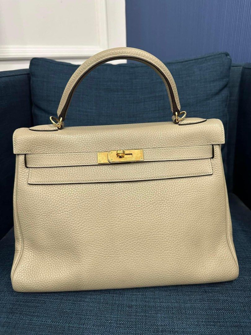 H E R M E S Kelly 32 (Category: Luxury Bags & Wallets) located in Manila. Submitted by bagislifeshop (Listing ID 1329278058, Image 1). Description: ☑️Available in Singapore ✅Stamp X ✅Condition: 8.5/10 ✅Material: Clemence leather ✅Colour: Sauge in palladium hardware ✅Inclusions: dust bag and strap .