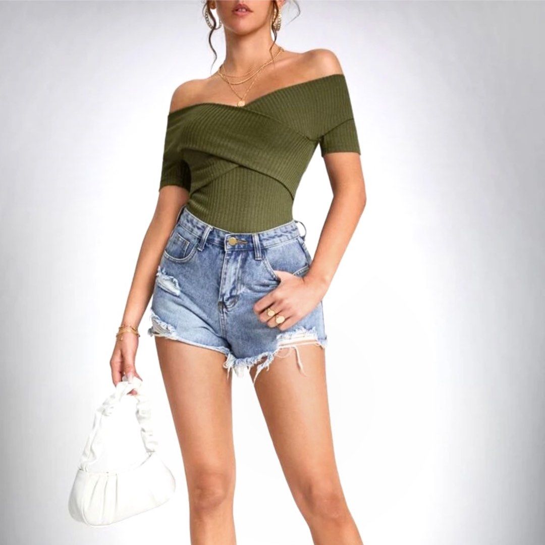 H M Ribbed Off Shoulder Top Women s Fashion Tops Other Tops on Carousell