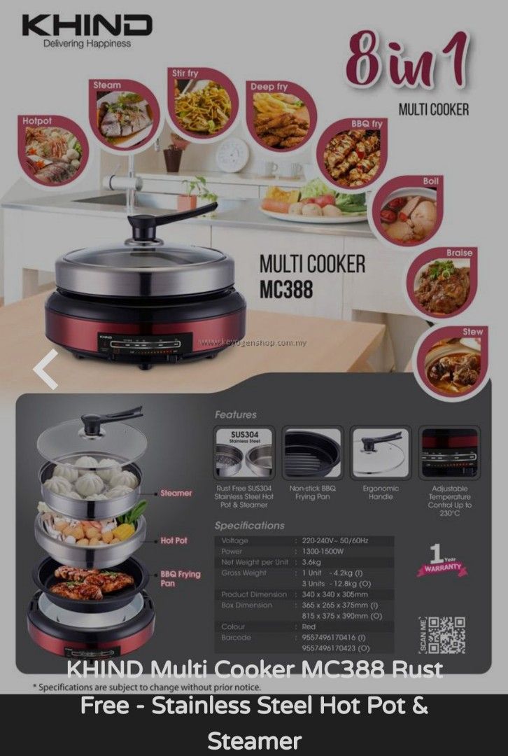 Khind 8 in 1 multi cooker mc388 hotsell
