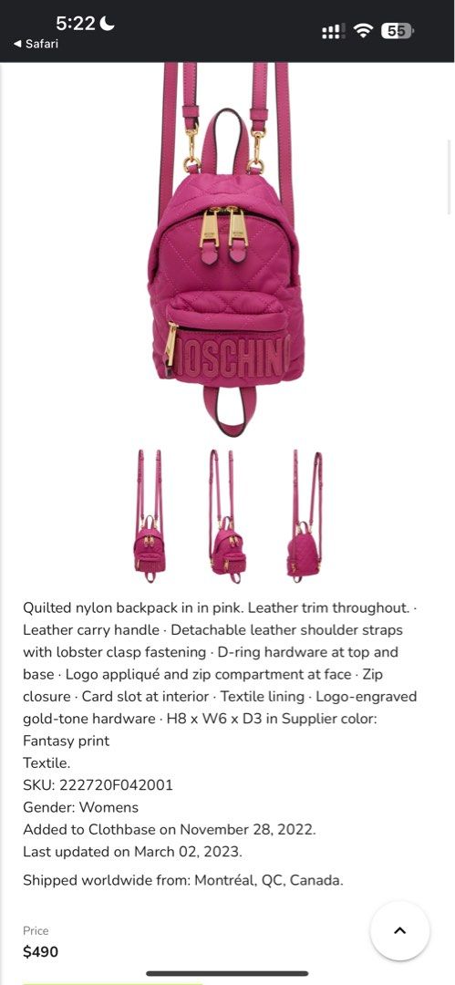 Moschino mini quilted backpack outlet