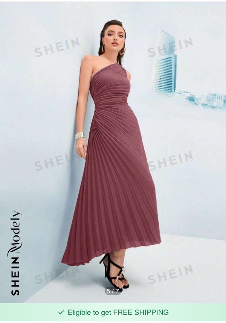 Old Rose Pleated One Shoulder Dress (Category: Dresses) located in Makati City. Submitted by vborja (Listing ID 1329260780, Image 2). Description: Brand New Shein Dress in Old Rose- asymmetrical sleeves with pleated fabric.