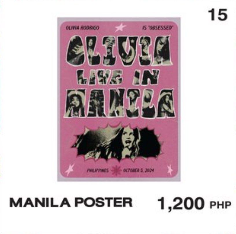 Olivia Rodrigo Manila exclusive poster (Category: Announcements) located in Quezon City. Submitted by timelessfinds (Listing ID 1329249346, Image 1). Description: Official bnew Olivia Rodrigo GUTS world tour Manila poster..