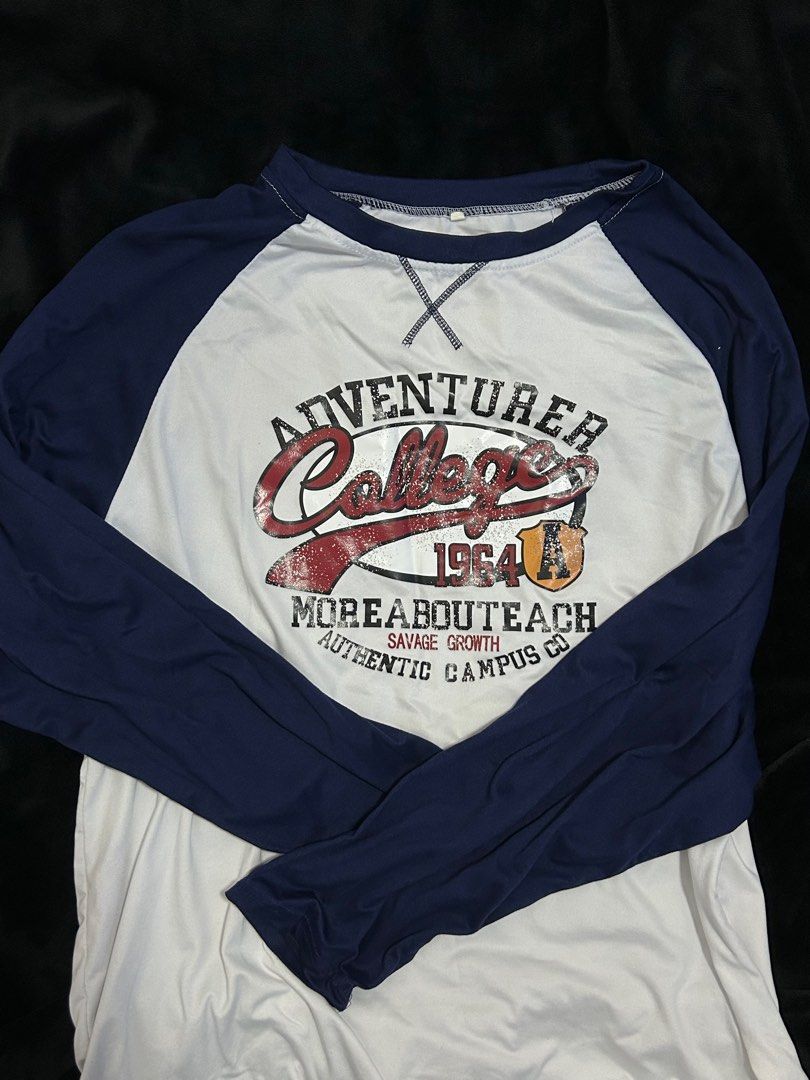 Oversized american loose retro tops women aesthetic navy blue thin