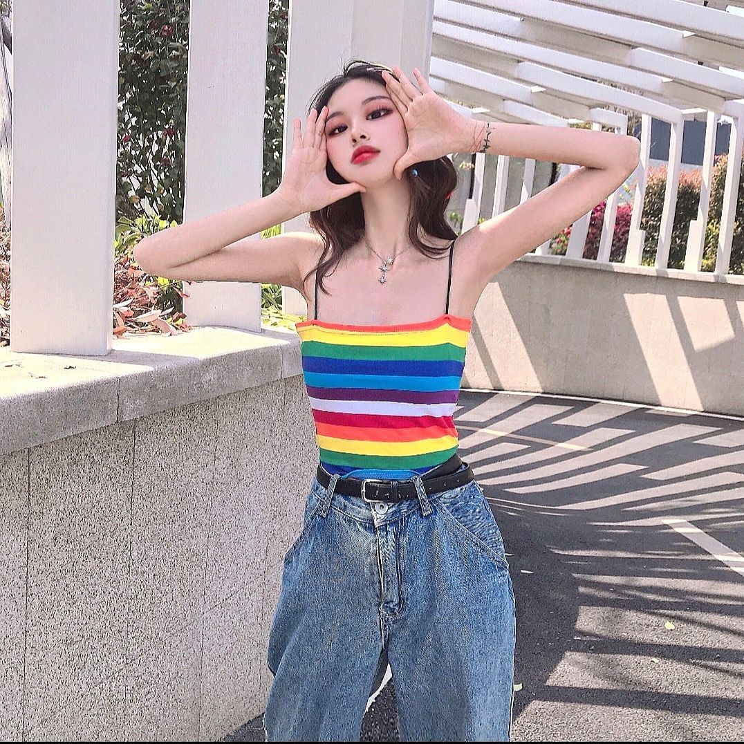 Rainbow spaghetti strap shirt outlet
