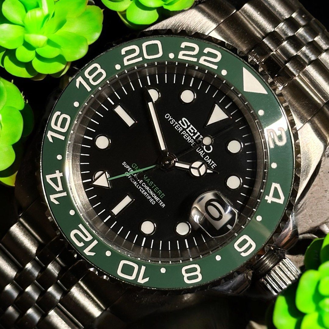 CUSTOMISABLE Seiko GMT master ii hulk mod jubilee bracelet 41mm waterproof automatic watch men s watch women s watch seiko mod gmt master 2 mod seiko gmt mod Men s Fashion Watches Accessories Watches