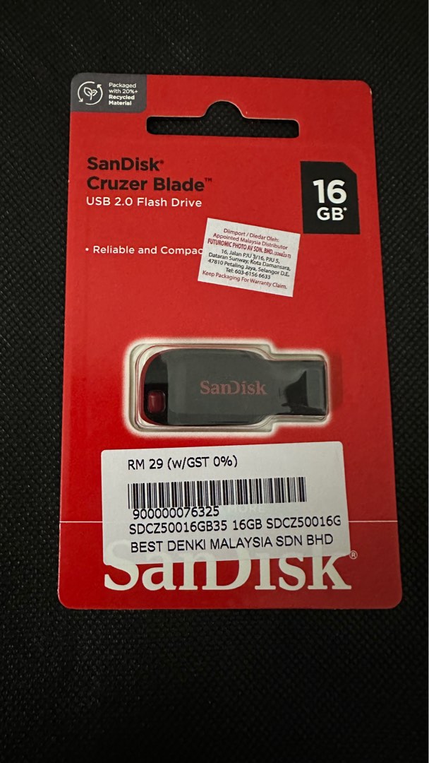 SanDisk Cruzer Blade USB 2.0 Flash Drive 16GB, Computers & Tech, Parts ...