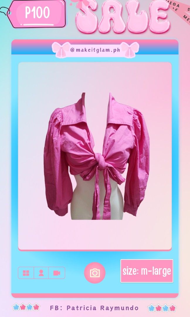 SHEIN Puff Sleeve Tie Front Crop Top (Category: Longsleeves) located in Rizal. Submitted by makeitglam.ph (Listing ID 1329279188, Image 1). Description: SALE ‼️ REPRICED ‼️ SHEIN Puff Sleeve Tie Front Crop Top size: medium to large.