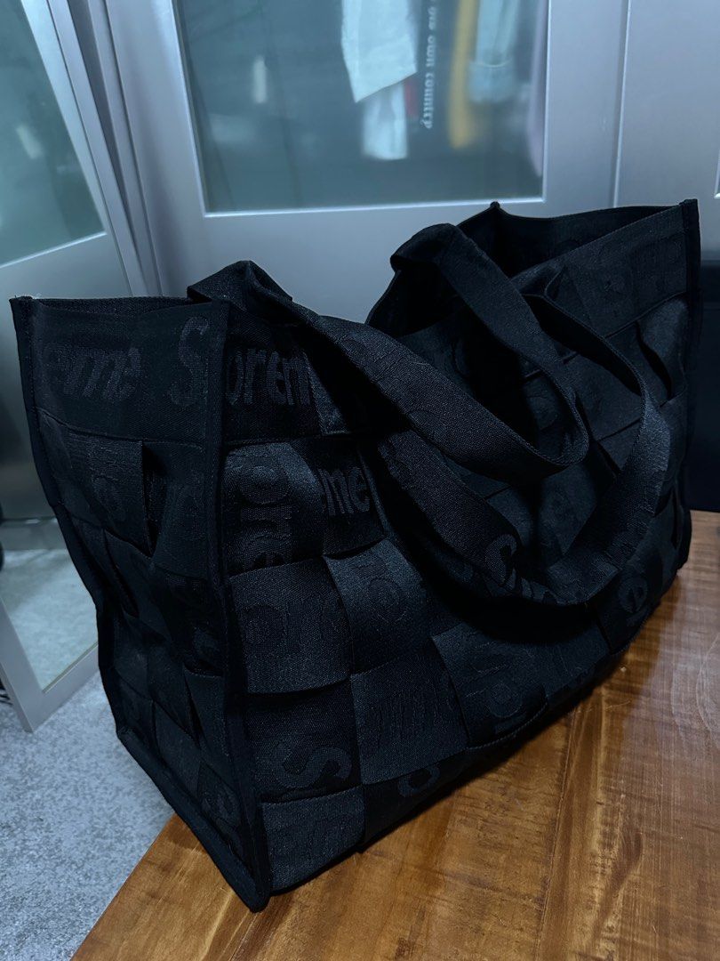 Supreme Woven Large Tote Bag Black SS23, Men's Fashion, Bags