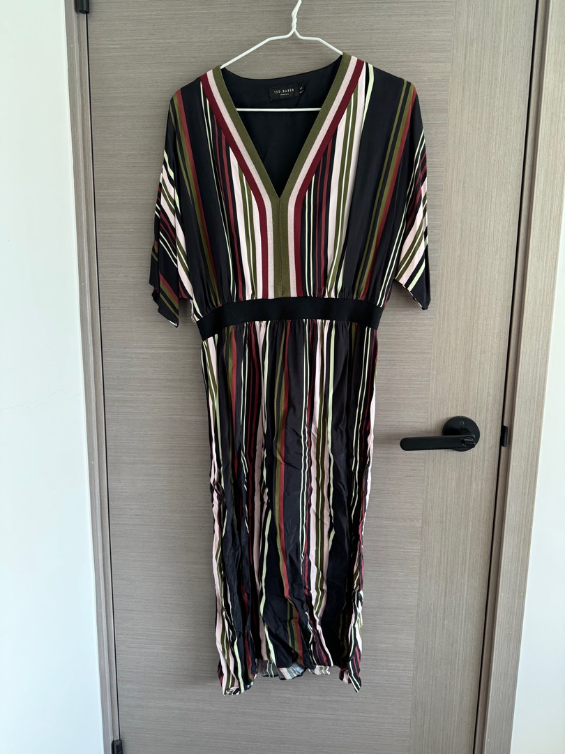 knee length dresses for ladies Black Striped Midi Dress