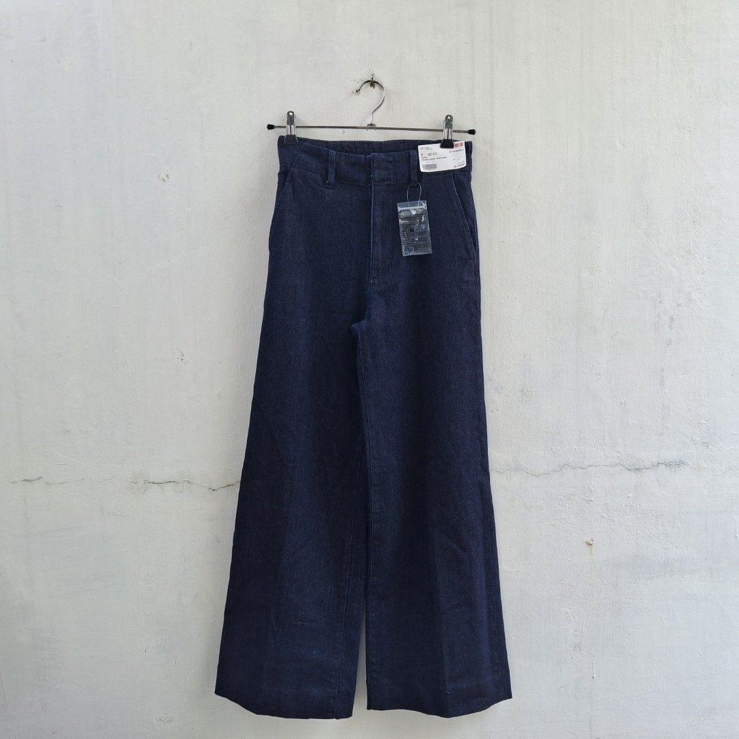 UNIQLO WANITA CELANA PANJANG JEANS LEBAR 69 NAVY BARU ASLI ORIGINAL