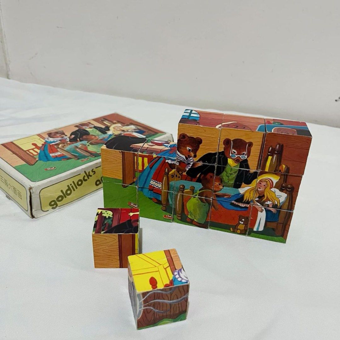 Vintage c.1970s Goldilocks And The Three Bears Six-Sided Wooden Puzzle ...