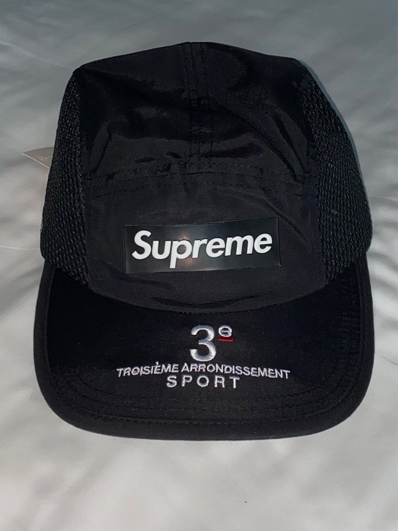 24ss Supreme mesh side panel Camp Cap 黑hat 帽, 名牌, 飾物及