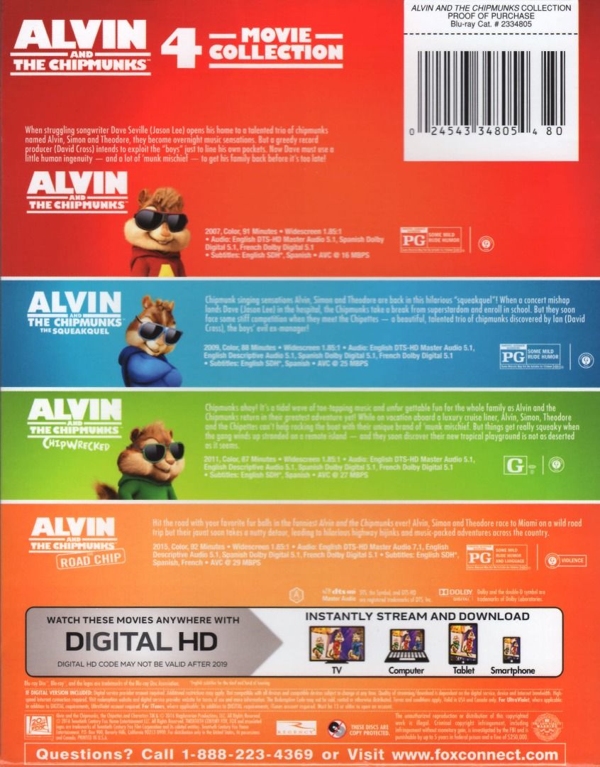 Alvin and the Chipmunks 4 Movie Collection [Bluray], Hobbies & Toys ...