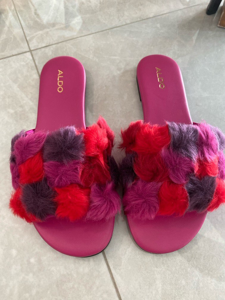 Brand new Aldo furry pink slides Women s Fashion Footwear Flipflops and Slides on Carousell