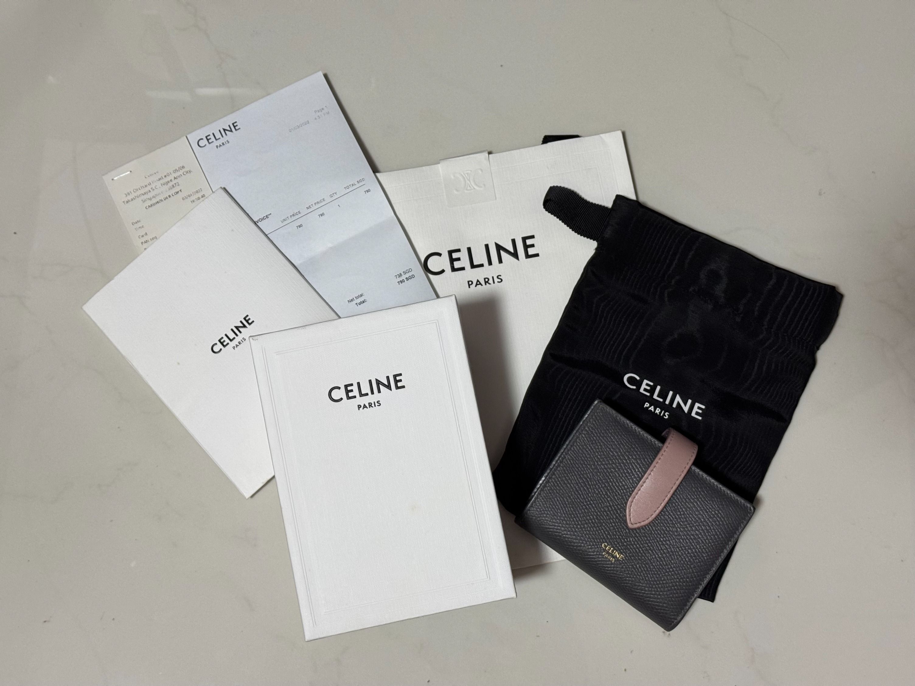 Celine Small Strap Wallet in Bicolour Grained Calfskin Vintage Pink Luxury Bags Wallets on Carousell