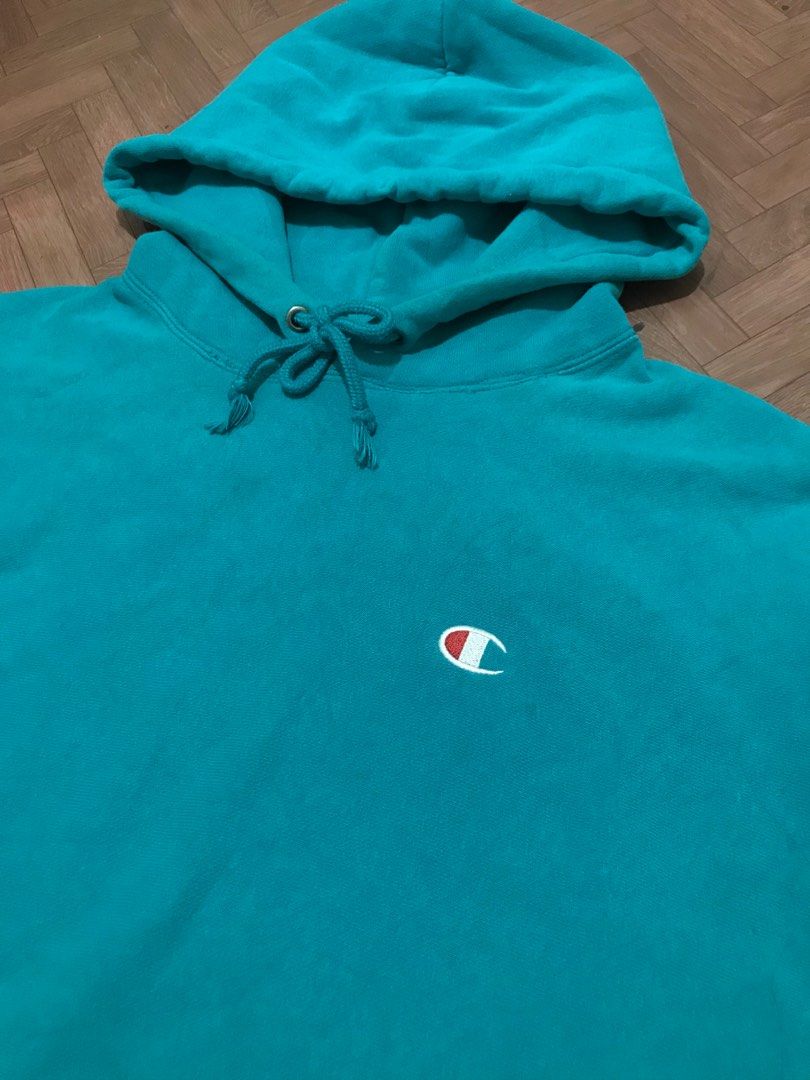 Champion Reverse Weave Hoodie Aqua Blue Men s Fashion Tops Sets Hoodies on Carousell