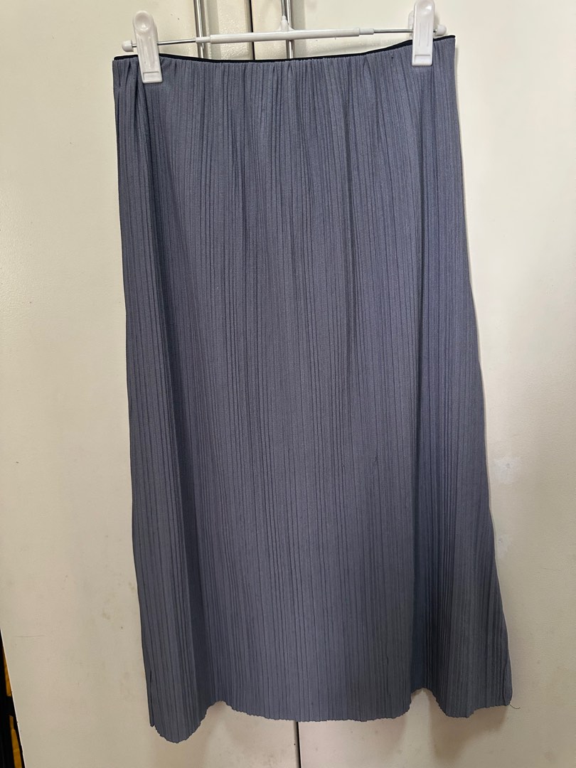 COTTON PLEATED MIDI SKIRT_BLUE main image 1