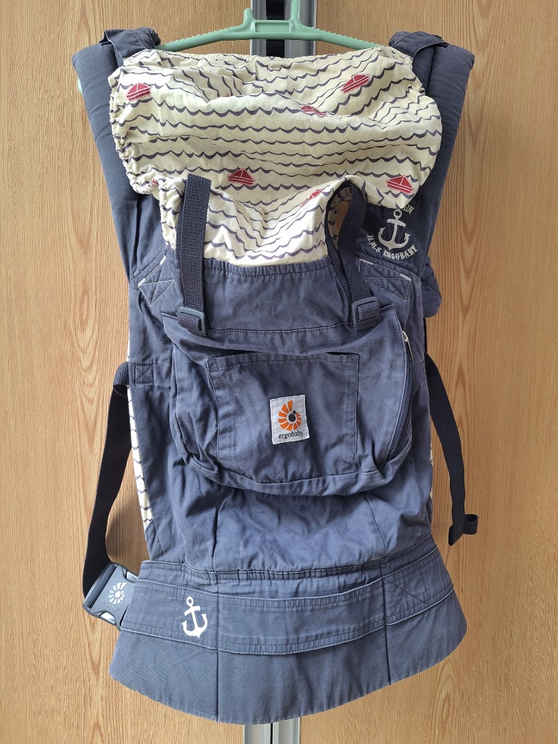 Limited edition ErgoBaby Original Nautical Baby Carrier Sailor Boat Print Navy Blue Hood Cover Babies Kids Going Out Carriers Slings on Carousell